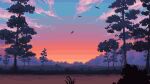  cloud clouds cloudy_sky english_commentary grass highres no_humans original outdoors pixel_art purple_sky scenery sky sunset tofupixel tree twilight 