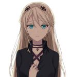 1girl aono_(aonocrotowa) blonde_hair blue_eyes braid choker crown_braid crying crying_with_eyes_open earrings eiyuu_densetsu elaine_auclair french_braid gradient gradient_background highres jewelry kuro_no_kiseki long_hair looking_at_viewer necklace portrait simple_background solo tears upper_body white_background