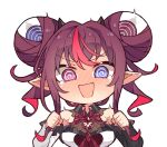 1girl @_@ bangs blue_eyes blush double_bun gradient_background hair_bun heterochromia hololive hololive_english horns irys_(hololive) kukie-nyan long_hair looking_at_viewer multicolored_hair open_mouth pointy_ears purple_hair red_eyes redhead solo streaked_hair tears violet_eyes virtual_youtuber