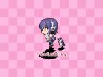  1girl animal_ears animated bird black_gloves black_hair chibi closed_mouth gloves grape-kun humboldt_penguin_(kemono_friends) kemono_friends kemono_friends_v_project midoribox necktie penguin pixel_art shirt shoes short_hair simple_background skirt smile solo standing tail video virtual_youtuber white_shirt 