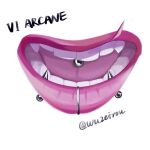 arcane:_league_of_legends arcane_vi artist_name fangs league_of_legends lip_piercing mouth_focus open_mouth piercing pink_lips safe scar scar_on_face scar_on_mouth simple_background teeth tongue tongue_piercing vi_(league_of_legends) white_background wuzeirou