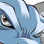 1girl animal_focus blastoise brown_eyes close-up commentary_request gomatarou_(pixiv196136) jaggy_lines looking_at_viewer lowres no_humans pokemon pokemon_(creature) portrait safe simple_background solo white_background