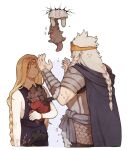 1girl aged_down anger_vein armor baby bare_shoulders black_dress black_wings blonde_hair blue_cape braid brothers cape carrying carrying_person closed_eyes crying donar0217 dress elden_ring family father_and_son from_behind godfrey_first_elden_lord hammer holding holding_hammer holding_weapon horns husband_and_wife long_hair mohg_lord_of_blood morgott_the_omen_king mother_and_son multiple_horns muscular muscular_male queen_marika_the_eternal safe siblings sleeveless sleeveless_dress sweat tail tiara twins weapon white_hair wings yellow_eyes 