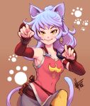 1girl adelle_(fft) animal_ears belt belt_pouch cat_ears cat_girl cat_tail detached_sleeves final_fantasy final_fantasy_tactics_a2 final_fantasy_tactics_advance long_sleeves mateus_upd paw_pose pink_hair pouch red_ribbon ribbon safe smile solo tail yellow_eyes