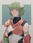 1other animal_ears armor asymmetrical_armor bangs blue_eyes braid cat_ears closed_mouth expressionless green_hair juniper_(xenoblade) kabeuchimain looking_at_viewer short_hair shoulder_armor sleeveless solo upper_body xenoblade_chronicles_(series) xenoblade_chronicles_3