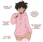  1boy anon background blsuh brown_hair chocker dark_skin dark_skinned_male dated english_text hands_in_sleeves hood hoodie kitten male_focus necklace open_mouth pink_hoodie safe short_hair sleeves_past_fingers sleeves_past_wrists smile solo text thigh-highs thighhighs trap white_background 
