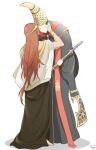  1boy 1girl black_hair elden_ring from_software height_difference highres large_hat long_hair muu1519 radagon_of_the_golden_order redhead rennala_queen_of_the_full_moon simple_background smile tall tall_female 