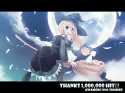  broom_riding cat hat highres hits moon wallpaper witch witch_hat yukitarou_(awamori) 