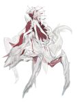  +_+ 1girl closed_mouth colored_skin extra_arms full_body grey_eyes highres long_hair looking_at_viewer multicolored_hair multicolored_skin original pink_hair red_skin redhead simple_background solo standing streaked_hair tail taur toriseka white_background white_skin 