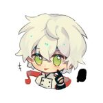  +++ 1boy arknights bangs black_gloves chibi commentary_request cropped_torso gloves green_eyes hair_between_eyes jacket looking_at_viewer male_focus mephisto_(arknights) shijinianhua26866 simple_background solo upper_body white_background white_hair white_jacket 