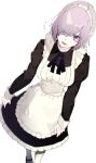  1girl alternate_costume dress enmaided fate/grand_order fate_(series) highres kayahara maid mash_kyrielight one_eye_covered open_mouth pinafore_dress pink_hair simple_background solo violet_eyes white_background 