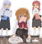  3girls 3kstqeut96knl2c :3 :d =3 =_= angora_rabbit animal_abuse apron blue_apron blue_bow blue_eyes blue_hair bow broken_cup brown_footwear cleaning closed_mouth coffee_mug collared_shirt cup d: drill_hair floor flower from_below full_body furrowed_brow gochuumon_wa_usagi_desu_ka? hair_flower hair_ornament handkerchief holding holding_handkerchief holding_paper holding_towel hoto_cocoa indoors kafuu_chino light_blue_hair long_hair mary_janes medium_hair mug multiple_girls natsu_megumi official_alternate_costume open_mouth orange_hair paper pink_apron rabbit rabbit_house_logo rabbit_house_uniform red_apron red_bow red_eyes redhead scrunchie shiny shiny_floor shiny_hair shiny_skin shirt shoes short_twintails simple_background smile spill sweatdrop tears tippy_(gochiusa) toilet_paper towel translated twin_drills twintails violet_eyes wet white_background white_scrunchie x_hair_ornament 