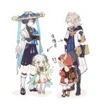  ! !! 2boys 2girls albedo_(genshin_impact) arrow_(symbol) bag blonde_hair blue_eyes blush_stickers braid child crossed_arms elf female_child full_body genshin_impact green_eyes half-closed_eyes hat jacket klee_(genshin_impact) multiple_boys multiple_girls nahida_(genshin_impact) open_clothes open_jacket open_mouth pointy_ears red_eyes scaramouche_(genshin_impact) short_sleeves shorts simple_background smile standing text_focus tirlleneill toeless_footwear translation_request white_background white_hair 