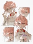  1boy adjusting_eyewear bishounen blinking earrings highres jewelry light_rays long_sleeves looking_at_viewer makayla0412 male_focus minase_(neo-porte) mole mole_under_eye multiple_views neo-porte one_eye_closed pink_hair profile single_earring solo violet_eyes virtual_youtuber 