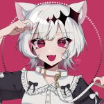  animal_ears cat_ears collar dtto. red_background red_eyes red_nails scarz utaite_(singer) virtual_youtuber white_hair xocorvby 