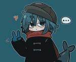  +++ ... 1girl :&lt; bangs black_coat blue_background blue_eyes blue_gloves blue_hair blush cabbie_hat closed_mouth coat commentary_request fish_tail fuka-chan gloves hair_between_eyes hand_up hat highres long_sleeves looking_at_viewer original red_scarf scarf shark_tail short_eyebrows simple_background sleeves_past_wrists solo spoken_ellipsis tail thick_eyebrows uni_souchou upper_body 