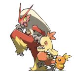  beak black_eyes blacknirrow blaziken blue_eyes bright_pupils claws colored_sclera combusken english_commentary evolutionary_line feathers hand_up looking_at_another no_humans open_mouth orange_eyes pokemon pokemon_(creature) simple_background standing standing_on_one_leg talons torchic white_background white_pupils wings yellow_sclera 