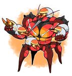  &gt;_&lt; antennae bug buzzwole closed_eyes english_commentary full_body grubbin insect_wings kgym774 muscular no_humans pokemon pokemon_(creature) signature simple_background spikes wings 