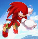  1boy absurdres animal_nose blue_sky clouds electricity furry furry_male gloves highres isa-415810 knuckles_the_echidna male_focus serious shoes sky solo sonic_(series) sonic_heroes sonic_the_hedgehog_2_(film) violet_eyes white_gloves 