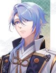  1boy absurdres genshin_impact grey_hair hair_between_eyes hair_over_one_eye highres kamisato_ayato lhn7gnsn long_hair looking_at_viewer male_focus mole mole_under_mouth solo upper_body violet_eyes 