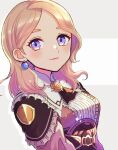  1girl blonde_hair blue_eyes breasts brooch earrings fire_emblem fire_emblem:_three_houses fire_emblem_warriors:_three_hopes gogatsu_(yeaholiday) jewelry lips looking_at_viewer medium_breasts medium_hair mercedes_von_martritz parted_hair pink_lips smile solo upper_body 
