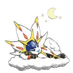  animal_hands blacknirrow closed_eyes clouds crescent_moon lying mane moon no_humans pokemon pokemon_(creature) simple_background sleeping solgaleo solo white_background 