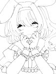  1girl animal_ears closed_mouth flandre_scarlet frilled_shirt_collar frills greyscale hairband lineart looking_at_viewer making-of medium_hair monochrome no_pupils own_hands_together puffy_short_sleeves puffy_sleeves rabbit_ears seserami short_sleeves side_ponytail solo touhou upper_body wrist_cuffs 