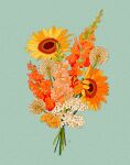  blue_background bouquet commentary english_commentary flower highres libbyframe no_humans orange_flower original plant signature simple_background still_life sunflower white_flower yellow_flower 