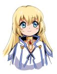 1girl blonde_hair blue_eyes blush_stickers choker closed_mouth colette_brunel dress jewelry long_hair simple_background smile solo tales_of_(series) tales_of_symphonia white_background yuuya_(blue_scarab) 