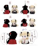  2girls :t =3 black_bow black_dress blonde_hair blue_eyes blush_stickers bow commentary_request dress emilico_(shadows_house) expressions flower frilled_dress frills hair_bow hair_flower hair_ornament hair_ribbon heart highres kate_(shadows_house) looking_at_another mearian multiple_girls open_mouth pout red_dress red_flower red_rose ribbon rose shadow_(shadows_house) shadows_house simple_background smile speech_bubble thought_bubble translation_request twitter_username two_side_up white_background white_ribbon 