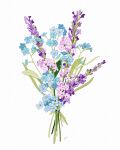  blue_flower bouquet commentary english_commentary flower forget-me-not_(flower) highres leaf libbyframe no_humans original plant purple_flower signature simple_background still_life white_background 