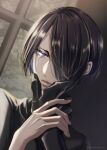  1boy absurdres baraou_no_souretsu black_gloves crying crying_with_eyes_open gloves hair_over_one_eye hand_up highres indoors richard_iii_(baraou) rum_94 short_hair solo tears twitter_username violet_eyes 