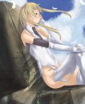  bodysuit claymore dietrich elbow_gloves gloves highres legs long_hair no_panties nyami sitting thigh-highs thighhighs 