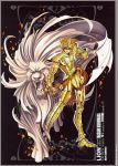  1boy clenched_fist full_armor future_studio golden_armor leo_aiolia male posing poster sacred_saga saint_seiya shining_armor 