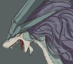  angry colored_sclera commentary_request from_side grey_background oimo_kenpi open_mouth pokemon red_eyes sharp_teeth simple_background suicune teeth tongue upper_body yellow_sclera 