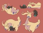  alternate_color brown_eyes closed_eyes closed_mouth commentary dripping eye_contact goodra heart highres looking_at_another looking_back lying multiple_views no_humans noses_touching oimo_kenpi on_back pokemon pokemon_(creature) red_background shiny_pokemon sleeping smile standing symbol-only_commentary zorua zzz 