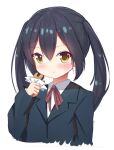  1girl black_hair closed_mouth food k-on! looking_at_viewer nakano_azusa non-web_source school_uniform solo thesdros yellow_eyes 