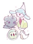  :d bangs blunt_bangs chirosamu closed_mouth commentary_request espurr green_hair hatenna highres no_humans open_mouth pokemon pokemon_(creature) ralts smile solosis white_background 