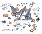  :d alternate_color anchor_ornament boat bright_pupils commentary_request heart legs_up lifebuoy looking_to_the_side oimo_kenpi open_mouth orange_eyes paw_print pokemon seashell shell smile smoke starfish sun sylveon watercraft white_pupils 