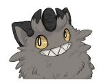 black_eyes bright_pupils colored_sclera commentary_request galarian_meowth grey_fur grin looking_up no_humans oimo_kenpi pokemon pokemon_(creature) sharp_teeth simple_background smile teeth white_background white_pupils yellow_sclera 