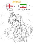 1girl 2022_fifa_world_cup blush braid closed_eyes commentary_request cropped_torso crown dress english_flag flag french_braid hair_between_eyes iranian_flag jewelry kantai_collection long_hair mini_crown necklace off-shoulder_dress off_shoulder open_mouth qatar2022 simple_background sketch solo suda_(yuunagi_enikki) upper_body warspite_(kancolle) white_background world_cup