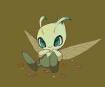  celebi closed_mouth commentary_request full_body green_eyes green_pupils leaf lying no_humans oimo_kenpi on_back pokemon pokemon_(creature) simple_background smile solo 