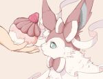  1other bright_pupils closed_mouth commentary_request expressionless fingernails food from_side fruit green_eyes highres holding holding_food oimo_kenpi pokemon pokemon_(creature) simple_background strawberry sylveon white_fur white_pupils 