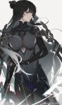  archery artist_request bianca_(punishing:_gray_raven) black_hair bow_(weapon) glaring hair_bun highres jumpsuit looking_at_viewer mechanical_arms mechanical_legs punishing:_gray_raven weapon xtears_kitsune 