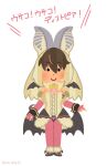  1girl animal_costume animal_ears bat_ears bat_girl bat_wings brown_hair brown_long-eared_bat_(kemono_friends) coroha elbow_gloves extra_ears fingerless_gloves gloves grey_hair irasutoya kemono_friends kemono_friends_v_project leotard long_hair looking_at_viewer microphone multicolored_hair pantyhose scarf shoes simple_background skirt smile solo virtual_youtuber wings 