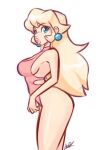  awd! blonde_hair blue_eyes long_hair looking_at_viewer one-piece_swimsuit princess_peach solo super_mario_bros. swimsuit white_background 