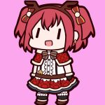  1girl 2020 animal_costume antlers chibi christmas earrings hair_ribbon happy jewelry kurosawa_ruby love_live! love_live!_sunshine!! open_mouth red_skirt redhead reindeer_antlers reindeer_costume ribbon seion skirt standing star_(symbol) twintails 