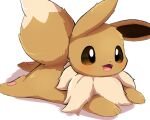  :3 :d animal_focus blush brown_eyes commentary_request eevee fangs fluffy highres looking_at_viewer mikan_(jefn8772) no_humans open_mouth pokemon pokemon_(creature) shadow simple_background smile white_background 