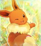  ;d brown_eyes commentary_request eevee heart looking_at_viewer lowres no_humans one_eye_closed open_mouth pokedex_number pokemon pokemon_(creature) smile solo user_hyre4272 