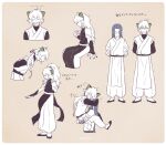  2boys aged_up animal_ears bbvip_neko bow cat_boy cat_ears highres long_hair long_sleeves luoxiaohei multiple_boys multiple_views ponytail profile short_sleeves simple_background tan_background the_legend_of_luo_xiaohei translation_request twitter_username white_hair wuxian_(the_legend_of_luoxiaohei) 